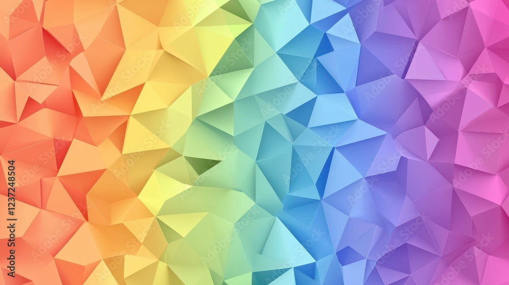 Vibrant low poly background in rainbow hues featuring irregular triangles for a modern and playful aesthetic. Vibrant low poly background in rainbow hues featuring irregular triangles for a modern and playful aesthetic.
