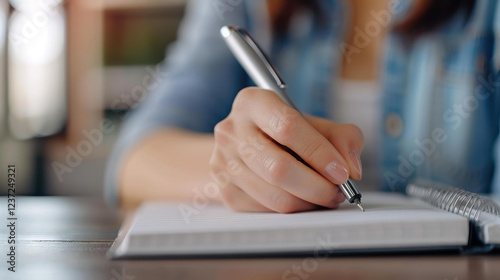 Capture your thoughts and ideas with ease This highquality image shows a woman jotting notes in her notebook, inspiring productivity. photo