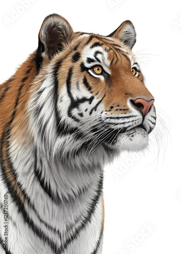 Majestic tiger resting in a tranquil pose showcasing fur details and expressive eyes against a plain background Transparent PNG
