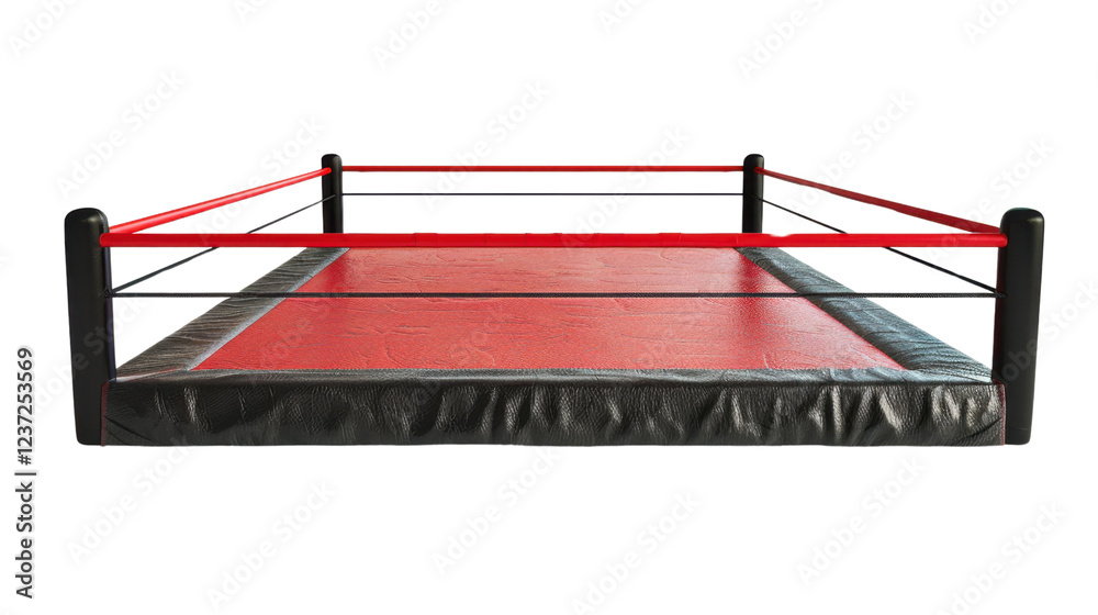 Wrestling ring with red mat and black ropes on transparent background Wrestling ring with red mat and black ropes on transparent background
