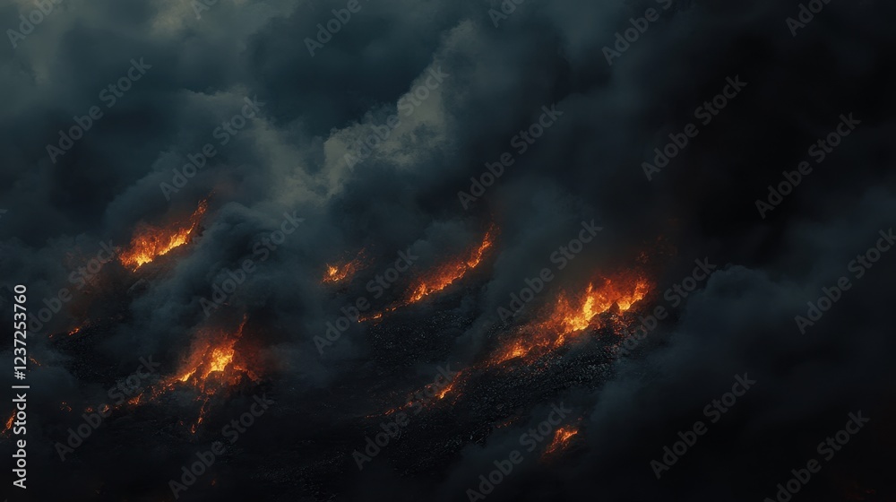 Close-up of warm embers glowing softly amid a pile of ashes, with wisps of smoke drifting upward into a night sky filled with stars.