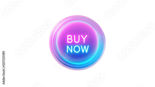 Neon buy now sign on transparent background with pink and blue colors