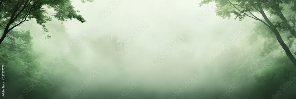 Obraz premium Fog entering lush green forest on a misty morning