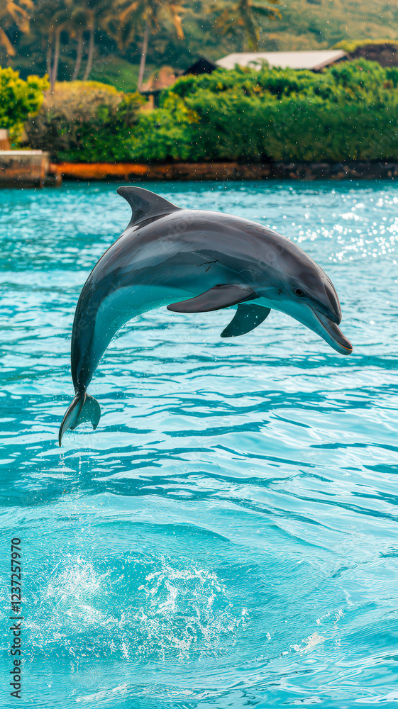 Obraz premium Dolphin leaps gracefully from the water.
