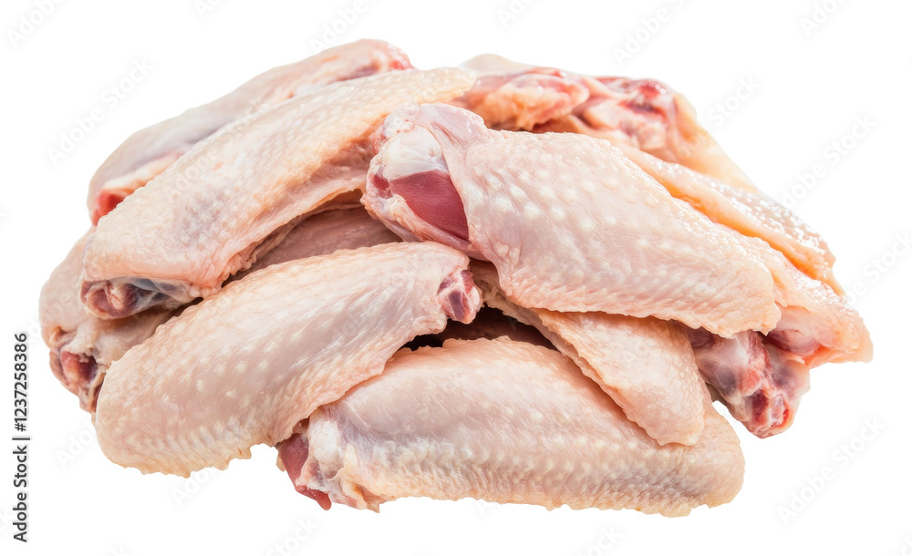 Fresh chicken wings stacked in a neat pile isolated on transparent background Fresh chicken wings stacked in a neat pile isolated on transparent background