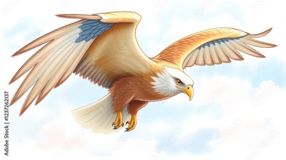 Obraz premium Majestic eagle vector design with detailed wings spread wide, gliding gracefully in golden tones