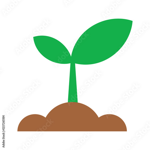 Green sprout plant growing in soil with leaves flat icon vector illustration isolated on white background. Gardening, new life, ecology and nature concept. Young plant and seedling silhouette. EPS 10