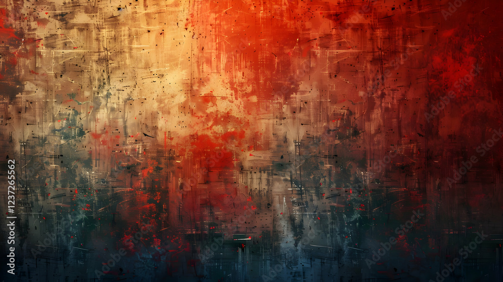Fototapeta premium Abstract textured artwork featuring a gradient of warm and cool colors.