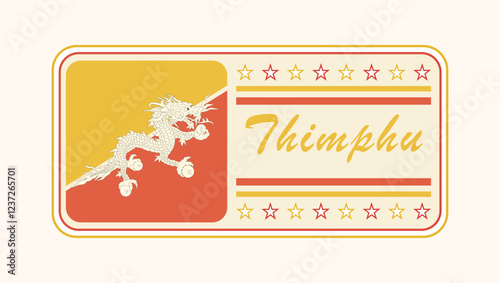 Vintage Thimphu Nameplate with Bhutanese Flag Design