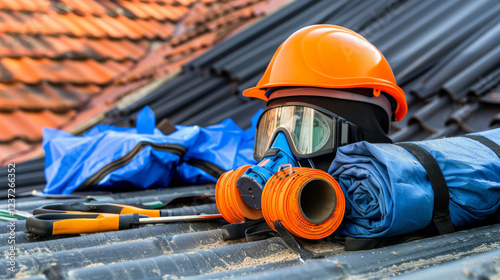 Wallpaper Mural Safety gear and tools for chimney inspection on rooftop Torontodigital.ca