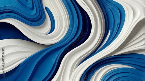 Vibrant high-contrast abstract background with dynamic electric blue and white curvy shapes for trendy web and fashion design