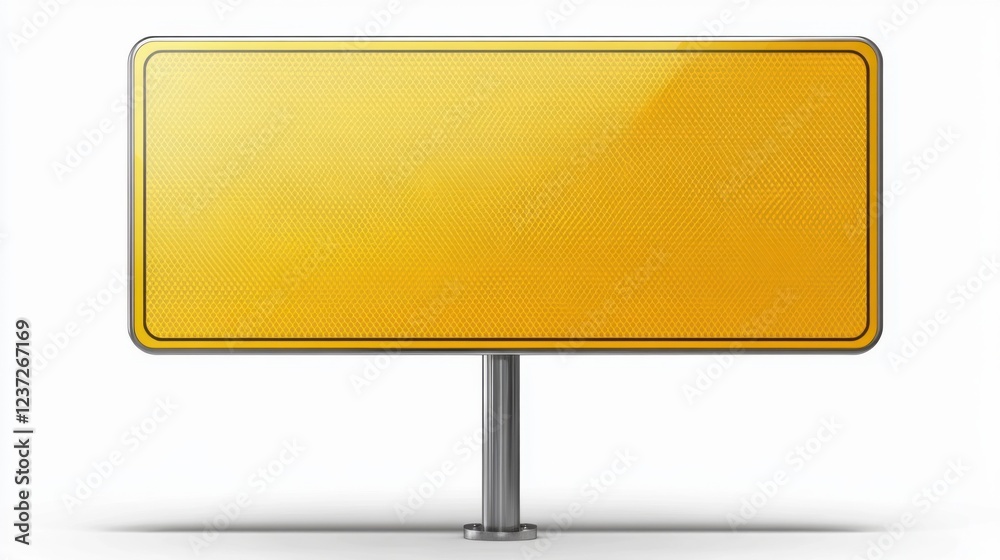 Blank yellow rectangular sign on stand with reflective surface isolated on white background Blank yellow rectangular sign on stand with reflective surface isolated on white background