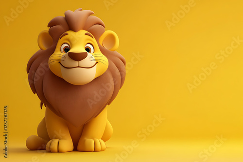 lion on a yellow background, lion on a blank yellow background, a lion, lion, cute lion, yellow background, copy space for add text, 3d rendering, 3d, vector, AI generative photo