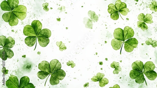 A seamless watercolor shamrock pattern on a white background. Ideal for festive decorations, St. Patrick's Day, and Irish-themed designs.