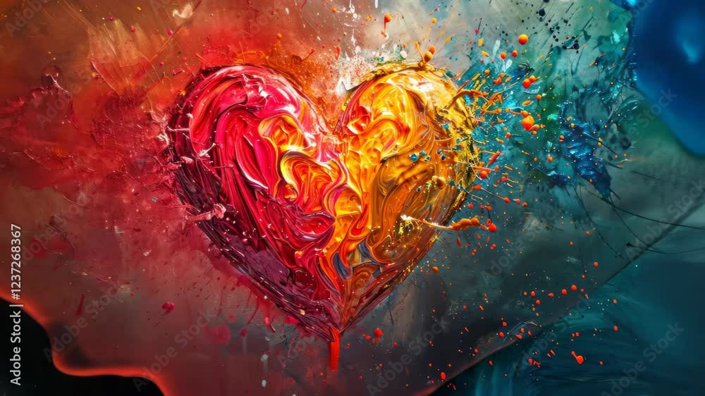 Vibrant heart explosion in a burst of colorful paint, Ai Generated