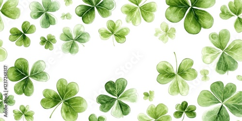 A seamless watercolor shamrock pattern on a white background. Ideal for festive decorations, St. Patrick's Day, and Irish-themed designs.