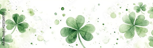 A seamless watercolor shamrock pattern on a white background. Ideal for festive decorations, St. Patrick's Day, and Irish-themed designs.