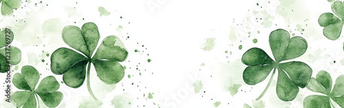 A seamless watercolor shamrock pattern on a white background. Ideal for festive decorations, St. Patrick's Day, and Irish-themed designs.