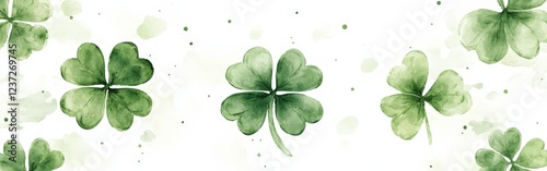 A seamless watercolor shamrock pattern on a white background. Ideal for festive decorations, St. Patrick's Day, and Irish-themed designs.