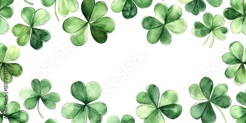 A seamless watercolor shamrock pattern on a white background. Ideal for festive decorations, St. Patrick's Day, and Irish-themed designs.