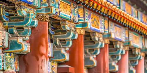 Wallpaper Mural Close up view of vibrant and intricate carvings and decorations adorning a traditional chinese structure, highlighting the rich artistry and cultural heritage of china Torontodigital.ca