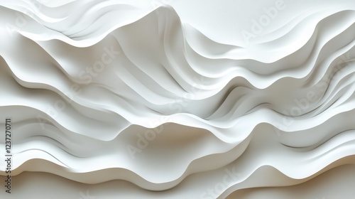 Abstract white layered waves art with flowing curves and minimalist design