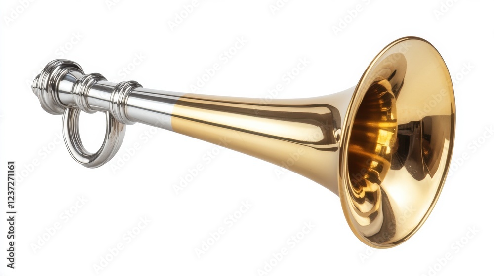 Obraz premium Vintage brass and silver bugle horn isolated on white background
