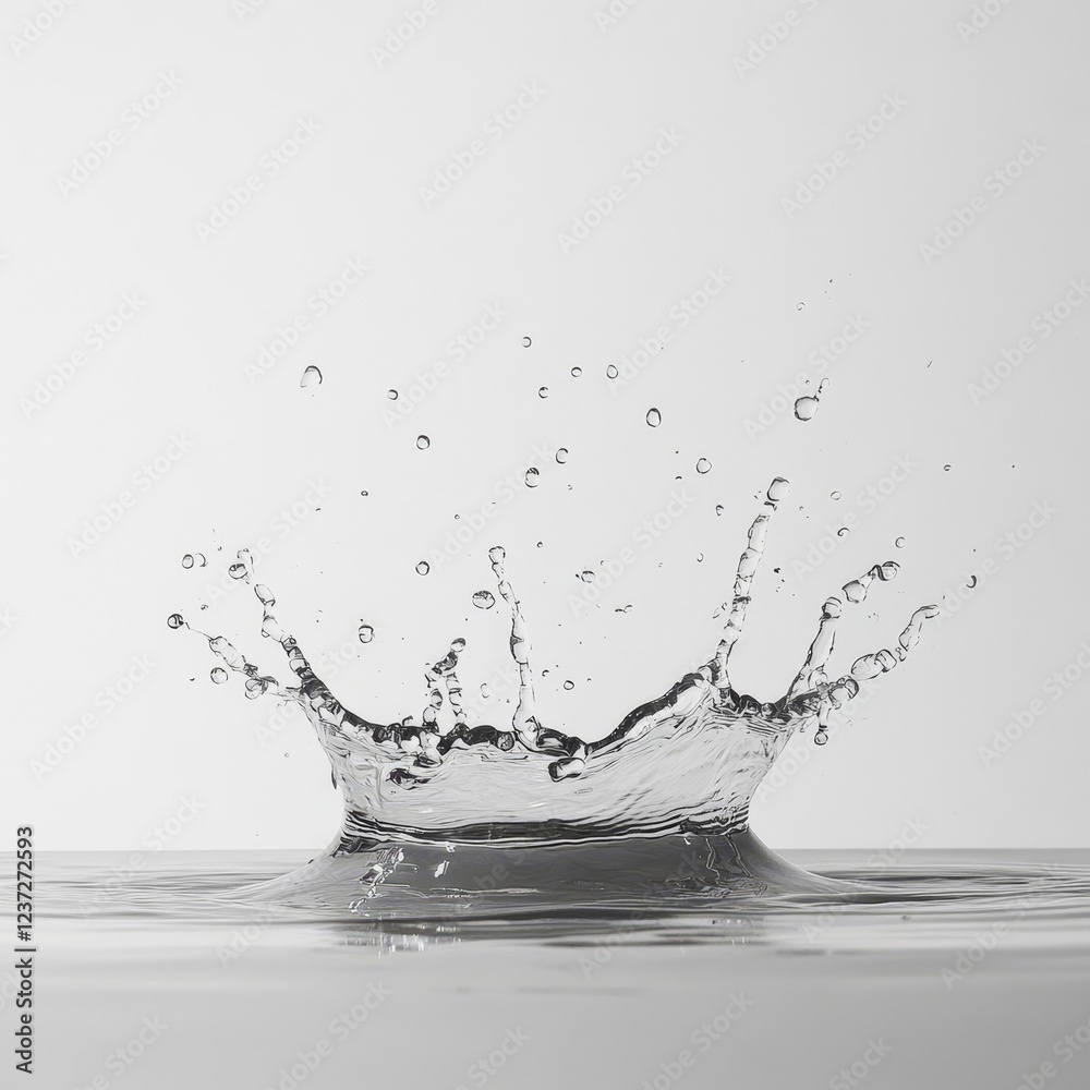 Water droplet impact splash, studio, white background, purity Water droplet impact splash, studio, white background, purity
