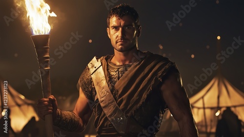 O personagem bíblico Gideão na batalha com uma tocha 