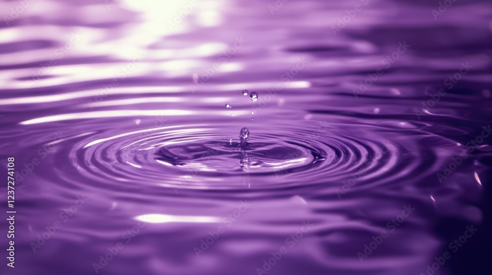 Purple Water Drop Creating Concentric Ripples Purple Water Drop Creating Concentric Ripples