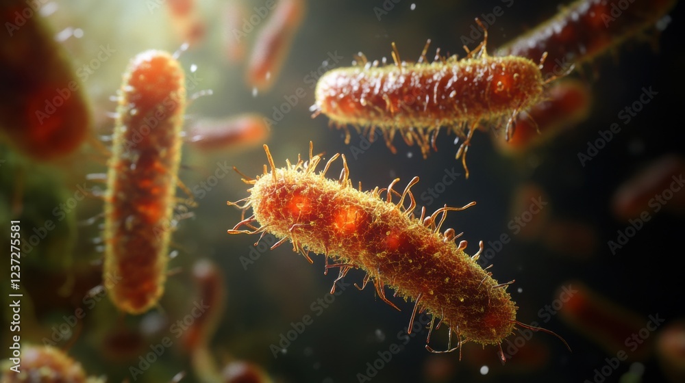 Close-up view of vibrant brown bacteria with hair-like structures in motion Close-up view of vibrant brown bacteria with hair-like structures in motion