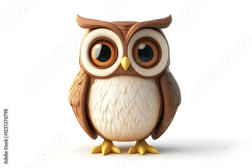 owl on a white background, owl on a blank white background, a owl, owl, cute owl, white background, copy space for add text, 3d rendering, 3d, vector, AI generative photo