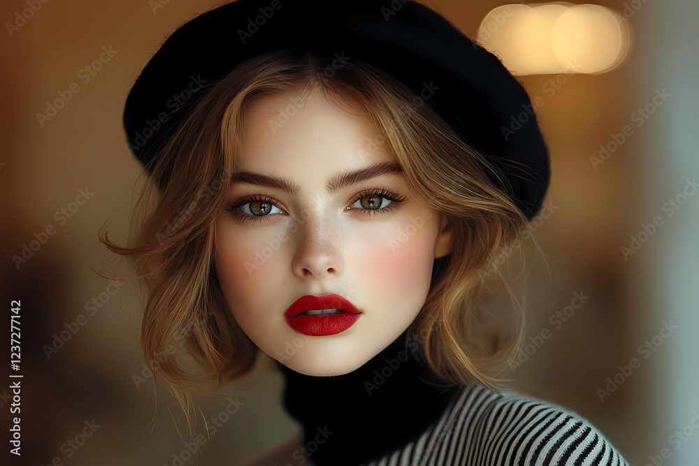 Close-up portrait of a woman with red lips and flawless skin, showcasing her chin, nose, and eyebrows. High-resolution image suitable for beauty and skincare concepts. Close-up portrait of a woman with red lips and flawless skin, showcasing her chin, nose, and eyebrows. High-resolution image suitable for beauty and skincare concepts.