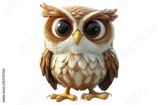 owl on a white background, owl on a blank white background, a owl, owl, cute owl, white background, copy space for add text, 3d rendering, 3d, vector, AI generative photo