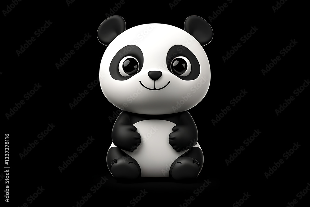Naklejka premium panda on a black background, panda on a blank black background, a panda, panda, cute panda, black background, copy space for add text, 3d rendering, 3d, vector, AI generative