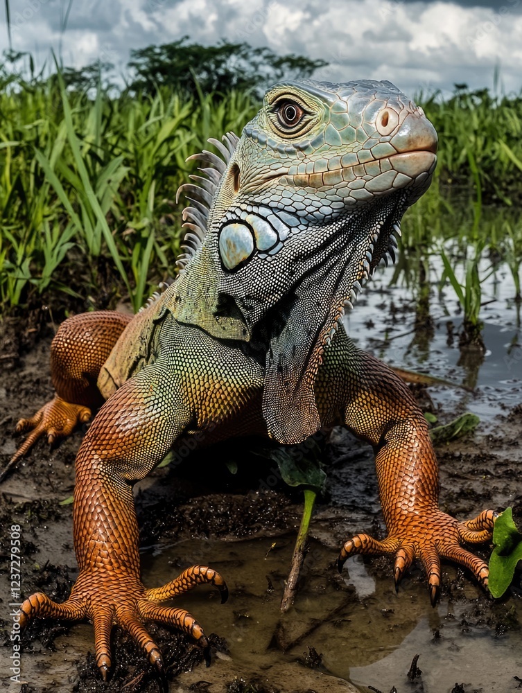 Fototapeta premium An iguana in its natural habitat.