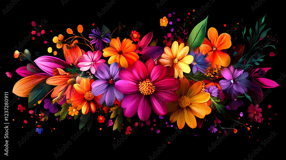Obraz premium A vibrant explosion of abstract floral artistry. Floral Explosion. Illustration