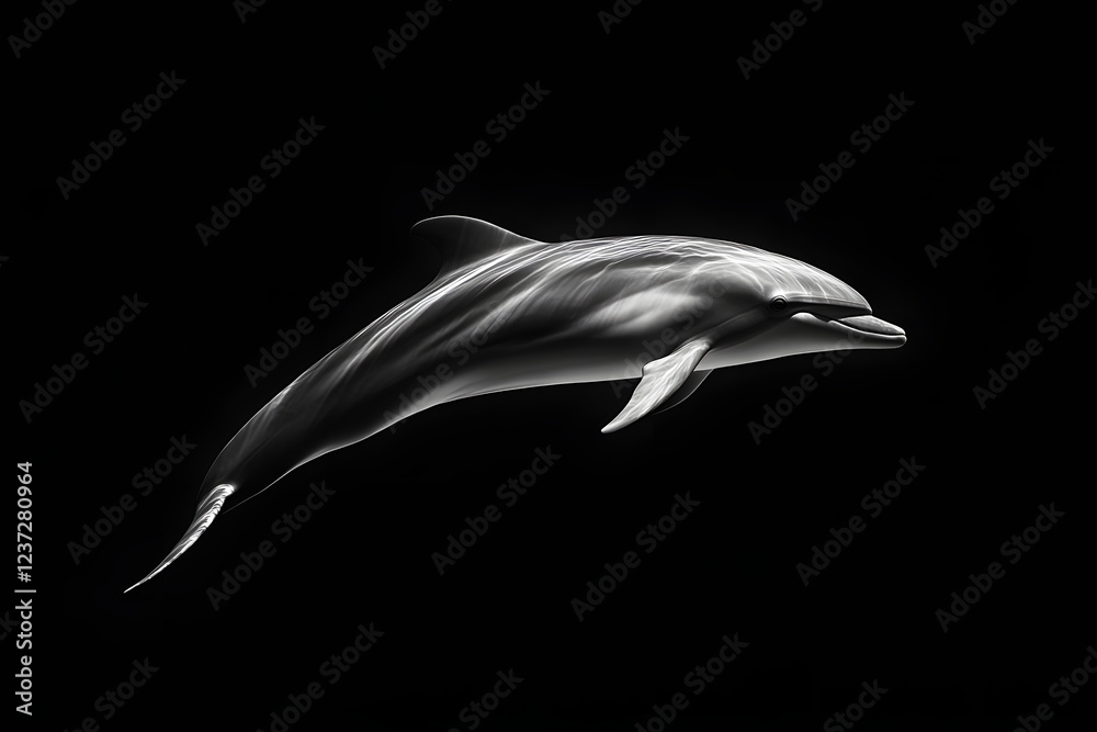 Fototapeta premium Dolphin in water illustration, dolphin in ocean, dolphin in sea, ocean life, ocean animals, sea animals, dolphin art, dolphin illustration, ocean wildlife, sea life, underwater world 