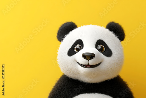 panda on a yellow background, panda on a blank yellow background, a panda, panda, cute panda, yellow background, copy space for add text, 3d rendering, 3d, vector, AI generative