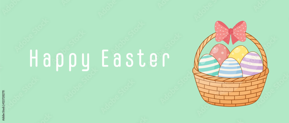 Horizontal banner with an Easter basket and eggs. Vector illustration Horizontal banner with an Easter basket and eggs. Vector illustration
