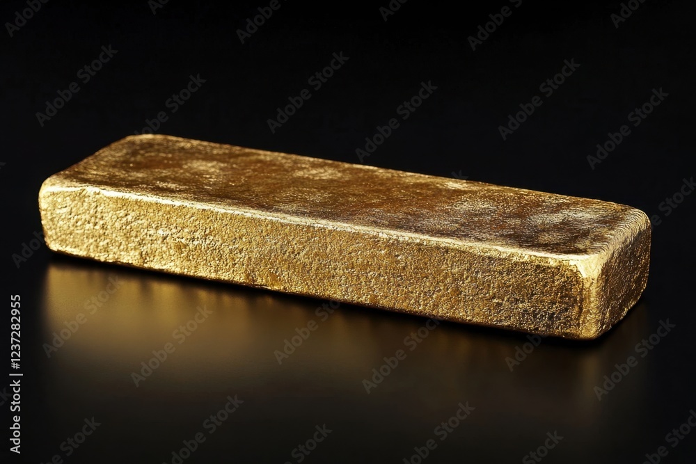 A Single Gold Bar Rests On A Dark Surface A Single Gold Bar Rests On A Dark Surface