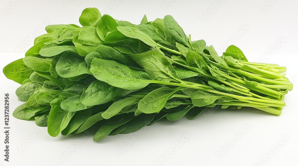 Fresh spinach bunch with vibrant green leaves on white background Fresh spinach bunch with vibrant green leaves on white background