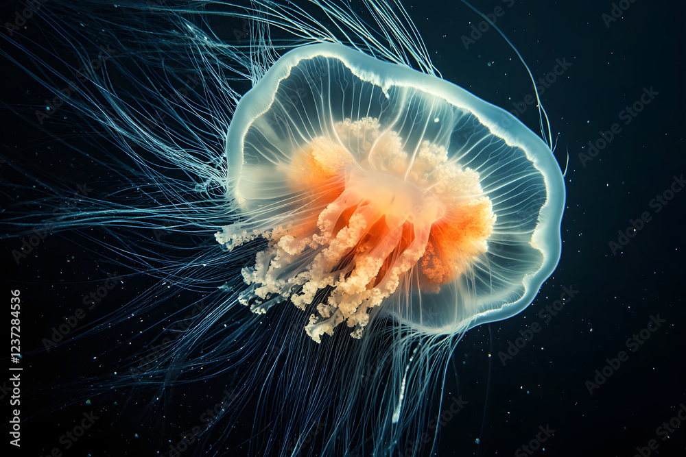 Obraz premium Jellyfish in ocean illustration, underwater life, ocean life, mystical jellyfish 