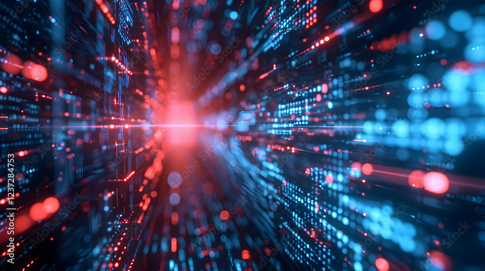 Abstract visualization of data streams in vibrant blue and red hues.