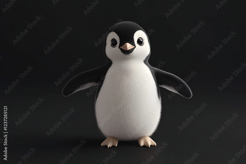 Naklejka premium penguin on a black background, penguin on a blank black background, a penguin, penguin, cute penguin, black background, copy space for add text, 3d rendering, 3d, vector, AI generative