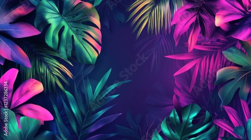 Vibrant Tropical Leaves Neon Colors Background