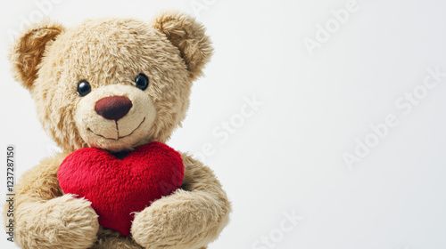 Teddy bear with a red heart on a background with space for text or design
