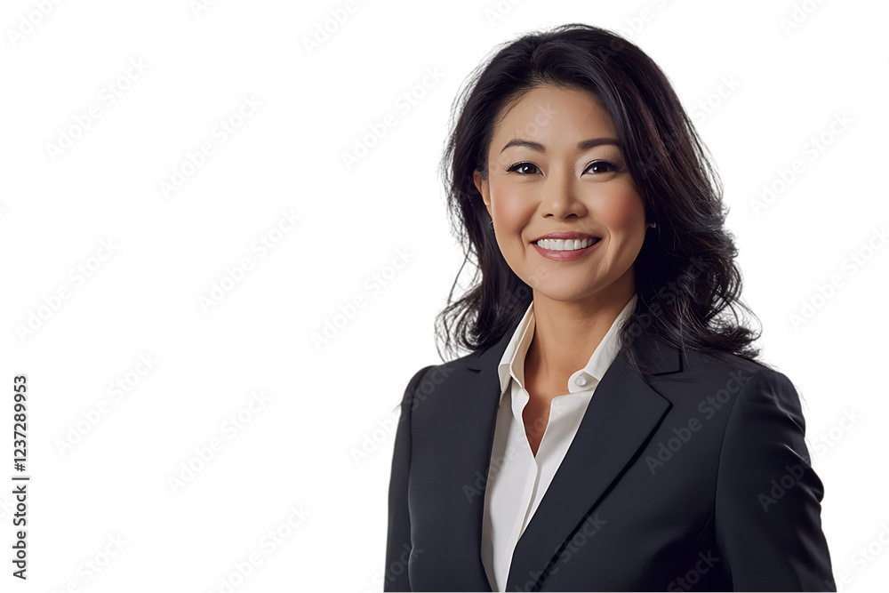 Asian businesswoman in a suit, smiling nicely, isolated on white background Asian businesswoman in a suit, smiling nicely, isolated on white background