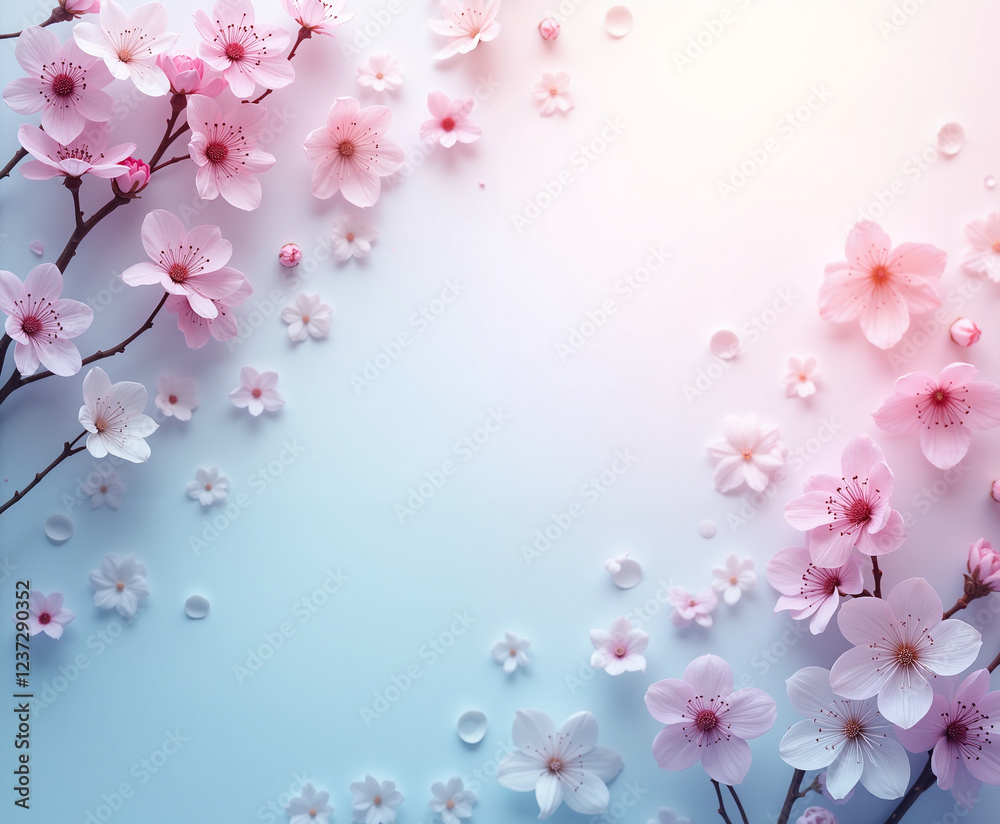 Naklejka premium Cherry blossom branches in bloom nature floral art soft light aesthetic view serenity and beauty