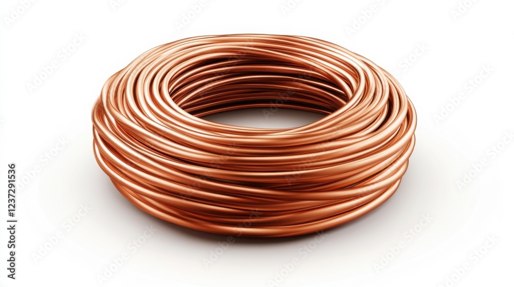 Coiled copper wire close-up with shiny metallic surface and smooth, glossy finish Coiled copper wire close-up with shiny metallic surface and smooth, glossy finish